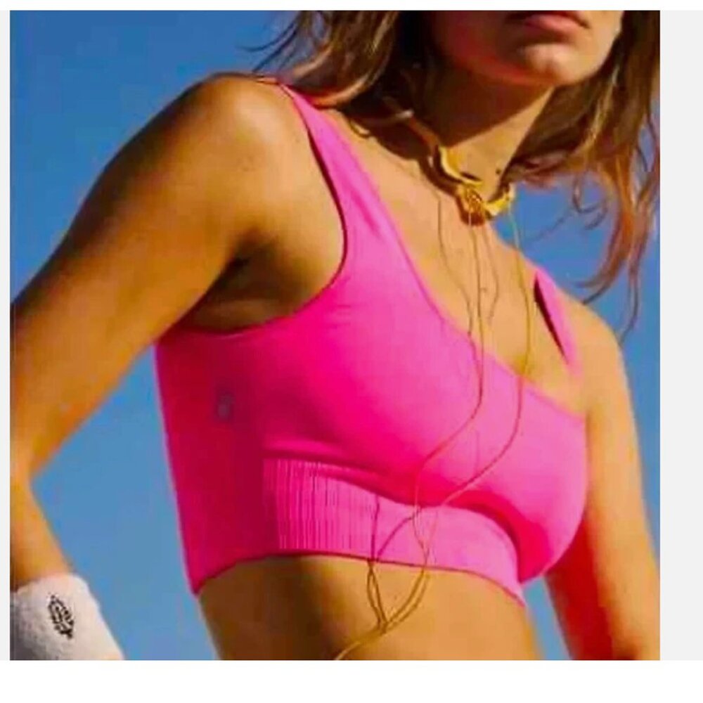 NWOT Free People Movement Good Karma Square-Neck Bra Neon Pink XS/S
